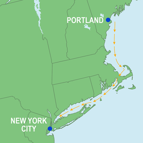 Portland, ME to New York City - sailing route Coastal