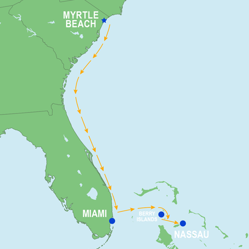 Myrtle Beach, SC to Nassau, Bahamas - sailing route Offshore