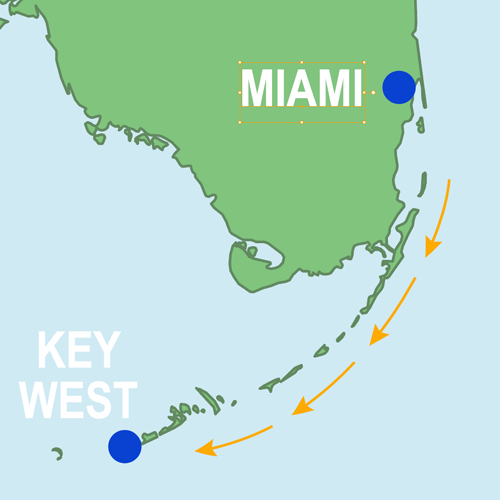 Map of the Biscayne Bay to Key West sailing route: Coastal
