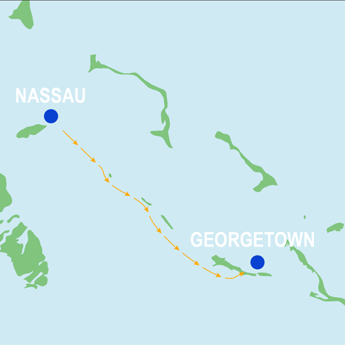 Exumas Cruise, south-bound - sailing route Coastal