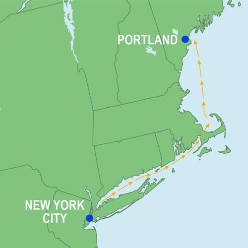 New York City to Portland, ME - sailing route Coastal